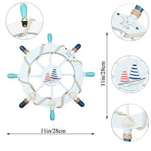 Load image into Gallery viewer, 2 Pack 11" Nautical Beach Wooden Ship Wheel and 11" Wooden Anchor with Sailboat Nautical Boat Steering Wheel Rudder Anchor Wall Art Decor Door Hanging Ornament Beach Theme Home Decoration(Light Blue)