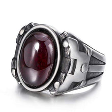 Load image into Gallery viewer, Elfasio Men Oval Red Synthetic Ruby Zircon Stainless Steel Ring Vintage Gothic Jewelry Size 11