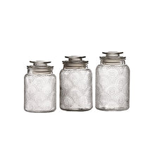 Load image into Gallery viewer, Style Setter Canister Set 3-Piece Jars in 1, 1.3 & 1.6 Liters Retro Design w/Airtight Glass Lids for Cookies, Candy, Coffee, Flour, Sugar, Rice, & Pasta, 13.25 x 4.6 x 8, Clear