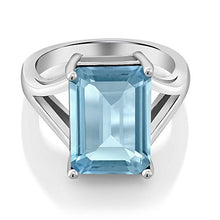 Load image into Gallery viewer, Gem Stone King 925 Sterling Silver Sky Blue Topaz Women's Solitaire Ring 8.70 Cttw Gemstone Birthstone 14X10MM Emerald Cut (Size 8)