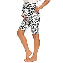 Load image into Gallery viewer, MAZUSPORTS Women's Maternity Yoga Shorts Over The Belly Active Comfy Biker Workout Running Athletic Shorts Side Pockets Leopard, Small