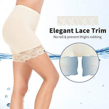 Load image into Gallery viewer, MANCYFIT Slip Shorts for Women Short Leggings Mid Thigh Legging Plus Size Lace Undershorts Beige X-Large