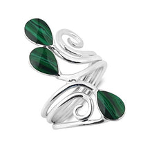 Load image into Gallery viewer, Floral Vine Ornate Teardrop Green Malachite Sterling Silver Ring (6)