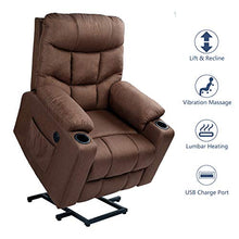 Load image into Gallery viewer, Esright Power Lift Chair Electric Recliner for Elderly Heated Vibration Massage Fabric Sofa Motorized Living Room Chair with Side Pocket and Cup Holders, USB Charge Port&Massage Remote Control, Brown