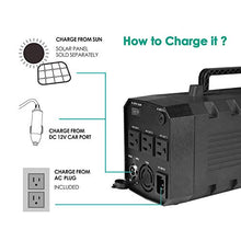 Load image into Gallery viewer, KYNG Power Solar Generator Portable Power Station 500W UPS Battery for Emergency, Tradeshow Battery Powered Inverter 12V, 3 AC, 4 USB Outlets FREE Solar Panel Cable, Camping, CPAP, 288wh
