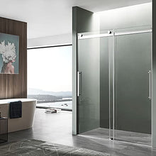 Load image into Gallery viewer, 76 x 48 inch Frameless Shower Door in Brushed Nickel | Stella Water Repellent Glass Shower Door with Seal Strip Parts and Handle | Easy Gilde Rollers Sliding Shower Door | SD-FRLS05901BN