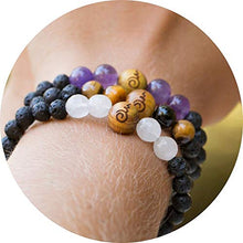 Load image into Gallery viewer, Set of 3 Anxiety Bracelet For Women | Essential Oil Bracelets, Lava Rock Diffuser Bracelets For Women with Rose Quartz, Amethyst, Tiger's Eye, Sandalwood. Gift Box. Gift Card + Extra Satin Bag.
