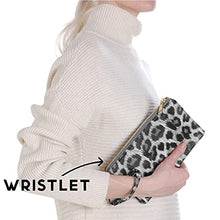 Load image into Gallery viewer, Humble Chic Vegan Leather Wristlet Wallets for Women, Phone Clutch or Small Purse Crossbody Bag, Black & White Leopard Print, Dark Grey, Light Gray, Monochrome, Neutral, Animal Printed, Cheetah