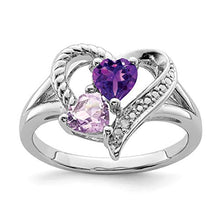 Load image into Gallery viewer, 925 Sterling Silver Purple Amethyst Pink Quartz Diamond Band Ring Size 7.00 Love Gemstone Fine Jewelry For Women Gifts For Her