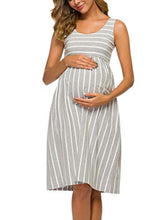 Load image into Gallery viewer, Ecavus Womens Maternity Tank Dress Stripe Color Block Sleeveless Knee Length for Baby Shower (S, Grey White Stripe)