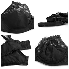Load image into Gallery viewer, HSIA Minimizer Underwire Embroidery Lace Bra Women's Unlined Full Cup Non-Padded Full Bust Bra 34C-44DDD Black