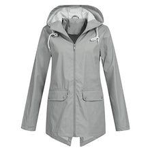 Load image into Gallery viewer, Thenxin Outdoor Hooded Waterproof Jacket for Women Lightweight Zip Up Trench Windbreaker Raincoat(Gray,XXL)