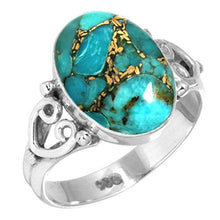 Load image into Gallery viewer, 925 Sterling Silver Ring Copper Blue Turquoise Handmade Jewelry Size 7