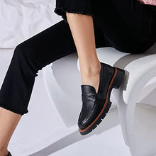 Load image into Gallery viewer, Reitoye Women's Loafers Platform Low Chunky Heel Leather Loafer Shoes US 7 Black