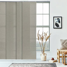 Load image into Gallery viewer, GoDear Design Deluxe Adjustable Sliding Panel Track Blind 45.8"- 86" W x 96" H, Extendable 4-Rail Track for Large Window, Semi Sheer Trimmable Natural Woven Fabric, Semi Privacy, Reed