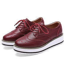 Load image into Gallery viewer, YING LAN Women's Platform Lace-Up Wingtips Square Toe Oxfords Shoe Red 2