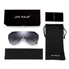 Load image into Gallery viewer, JIM HALO Oversized Shield Sunglasses Rimless Flat Top Mirror Glasses Women Men (Black Frame/Gradient Grey Lens)