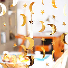 Load image into Gallery viewer, 130 Feet Gold Glitter Star Moon Paper Garland Banner Hanging Decoration for Graduation Class of 2020 Congrats Grad Wedding Birthday Festival Party Decoration