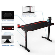 Load image into Gallery viewer, VIT 44 Inch Ergonomic Gaming Desk, T-Shaped Office PC Computer Desk with Full Desk Mouse Pad, Gamer Tables Pro with USB Gaming Handle Rack, Stand Cup Holder&Headphone Hook (44 inch, Black)