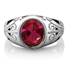 Load image into Gallery viewer, Gem Stone King 925 Sterling Silver Oval Red Created Ruby Men's Ring 6.40 Ct (Size 11)