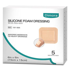 Load image into Gallery viewer, Dimora Silicone Foam Dressing with Border Adhesive 6"x6" Waterproof Wound Dressing Bandage for Wound Care 5 Pack…