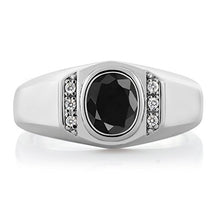 Load image into Gallery viewer, Gem Stone King 1.72 Ct Oval Black Sapphire White Created Sapphire 925 Sterling Silver Men's Ring (Size 11)