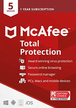 Load image into Gallery viewer, McAfee Total Protection 2022 | 5 Device | Antivirus Internet Security Software | VPN, Password Manager & Dark Web Monitoring Included | PC/Mac/Android/iOS | 1 Year Subscription | Key Card