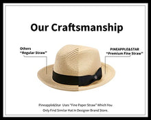 Load image into Gallery viewer, Pineapple&Star Genoa Fedora Bucket Sun Straw Beach Hat Fine Braid UPF50+ Unisex (Small, Beige_BowBK)