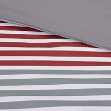 Load image into Gallery viewer, Comfort Spaces Colin 9 Piece Comforter Set All Season Microfiber Stripe Printed Bedding and Sheet with Two Side Pockets, Full, Red/Grey