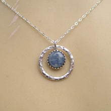 Load image into Gallery viewer, Kyanite Necklace with Hammered Silver Circle Pendant