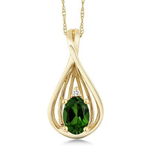 Load image into Gallery viewer, Gem Stone King 10K Yellow Gold Green Chrome Diopside and Diamond Pendant (0.45 Ct Oval With 18 Inch Chain)