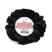 Load image into Gallery viewer, Scunci Original Scrunchie Jumbo Size in Washable Black Nylon Silk-Like Fabric, Perfect for Wrist-to-Hair Versatility, 1 Count