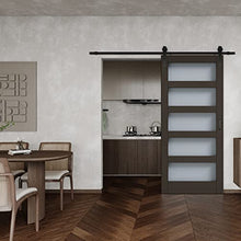 Load image into Gallery viewer, BARNER HOME 36in x 84in Sliding Barn Door, MDF, Primed, 5 Glass Panel,Need to Assemble, with 6.6ft Hardware, Handle and Floor Guide