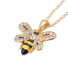 Load image into Gallery viewer, Spinningdaisy Crystal Embedded Yellow and Black Flying Bumble Bee Necklace (Gold Plated)