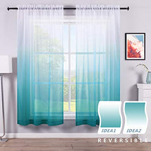 Load image into Gallery viewer, Reversible Ombre Curtains Teal White Sheer Window Curtain Panel 2 Faux Linen Semi Sheer Curtains for Bedroom Decor Kid Nursery Living Room 52 x 84 Inch Length Gradient Aqua Blue Turquoise Teal Green