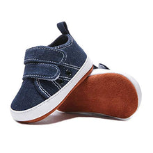 Load image into Gallery viewer, COSANKIM Infant Baby Boys Girls Shoes Anti-Slip Leather Soft Sole Canvas Sneakers Toddler Newborn First Walker Crib Shoes, 6-12 Months Infant, 02 Jeans Baby Shoes