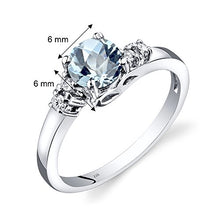 Load image into Gallery viewer, 14K White Gold Aquamarine Diamond 5 Stone Ring 0.75 Carats Size 6