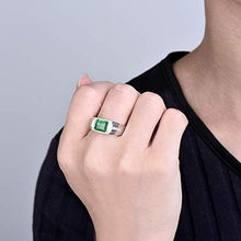 Load image into Gallery viewer, Lanmi 14K White Gold Natural Men's Emerald Ring Sapphire Tanzanite Engagement Wedding Band with Diamonds for Man