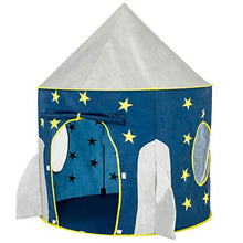 Load image into Gallery viewer, FoxPrint Rocket Ship Tent - Space Themed Pretend Play Tent - Space Play House - Spaceship Tent for Kids - Foldable Pop Up Star Play Tent Blue