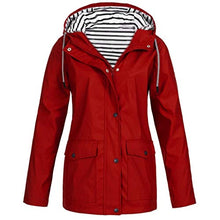 Load image into Gallery viewer, Women Light Jacket for Trip Rain Protection, Long Sleeve Waterproof Hooded Raincoat Travel Trench Coats with Pocket( Red, 3X-Large )