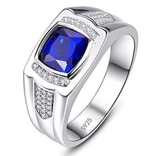 Load image into Gallery viewer, BONLAVIE Promise Ring for Him Solid 925 Sterling Silver AAA Created Blue Sapphire White CZ Size 10
