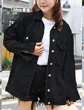Load image into Gallery viewer, Omoone Women's Oversized Mid Long Denim Jacket Jean Biker Coat (0199-Black-XS)