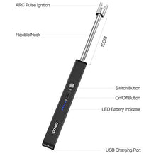 Load image into Gallery viewer, RONXS Candle Lighter, Square Electric Arc Lighter with LED Battery Display Safety Switch, USB Rechargeable Lighter w/Longer Flexible Neck for Camping Cooking BBQs Fireworks