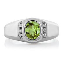 Load image into Gallery viewer, Gem Stone King 1.39 Ct Oval Green Peridot White Created Sapphire 925 Sterling Silver Men's Ring (Size 9)