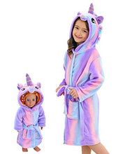 Load image into Gallery viewer, Doctor Unicorn Soft Unicorn Hooded Bathrobe Sleepwear Matching Doll & Girls (Bright Purple, 4-5T)