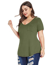 Load image into Gallery viewer, MONNURO Womens Plus Size Sexy Shirts Casual V Neck Short Sleeve Tunic Top with Pocket(Wine Red,1X)