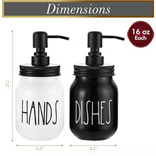 Load image into Gallery viewer, Mason Jar Soap Dispenser Set by Brighter Barns - Farmhouse Dish and Hand Soap Dispensers Set - Liquid Soap Dispenser - Glass Soap Dispensers for Kitchen Sink - Farmhouse Kitchen Decor (Black/White)