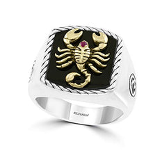 Load image into Gallery viewer, Effy 925 Sterling Silver & 18K Yellow Gold Onyx & Ruby Scorpion Ring, 5 TCW IRS0M667RX