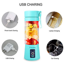 Load image into Gallery viewer, Portable Personal Blender, Household Juicer Fruit Shake Mixer -Six Blades, 380ml Baby Cooking Machine with USB Charger Cable (Cyan)