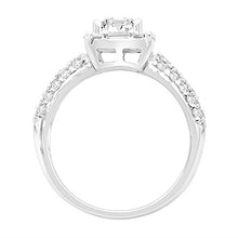 Load image into Gallery viewer, 1.5 Carat GIA Certified Cushion-Cut Platinum Designer Popular Halo Style Baguette and Pave Set Round Diamond Engagement Ring with a 0.75 Ct D-E VS1-VS2 Center.